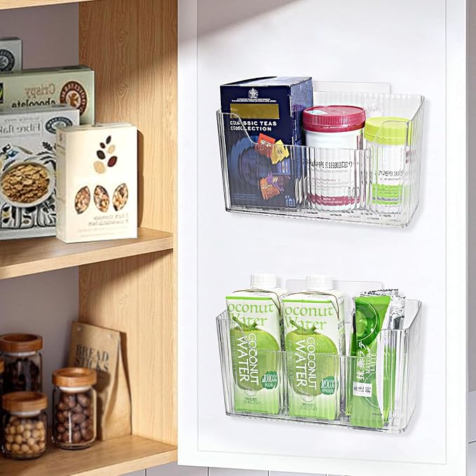 Pensino 2 Pack Adhesive Cabinet Door Organizer Storage Caddy, Clear Lid Organizer Inside Cabinet Wall Mounted Pantry Door Caddy for Food Container Lid Kitchen Under Sink Basket (Clear) - Image 7