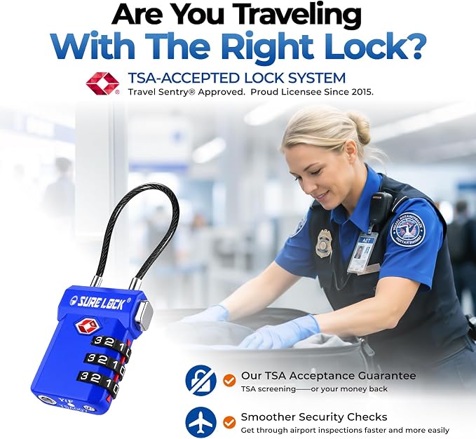 SURE LOCK TSA Approved Luggage Locks with Open Alert Indicator, 3 Digit Combination Cable Travel Lock for Suitcase, Backpack, Gym Locker, Toolbox, Carry On & Travel Bag - Image 2