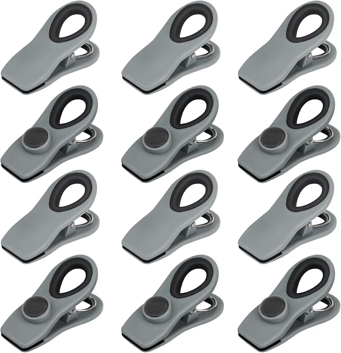Chip Clips, Magnetic Bag Clips with Air Tight Seal for Food Storage, 12 Pieces (Gray) by TACGEA