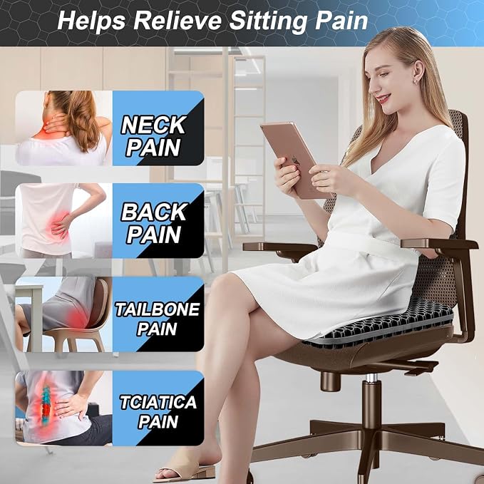 Seat Cushion, Gel Seat Cushion for Long Sitting– Back, Sciatica, Tailbone Pain Relief Pad, 19in Seat Pad for Car, Office Chair, Wheelchair, Soft Support for Long Trips | Tailbone Pain Relief Pad, 19in Seat Pad for Car, Office Chair, Wheelchair, Soft Su... - Image 2