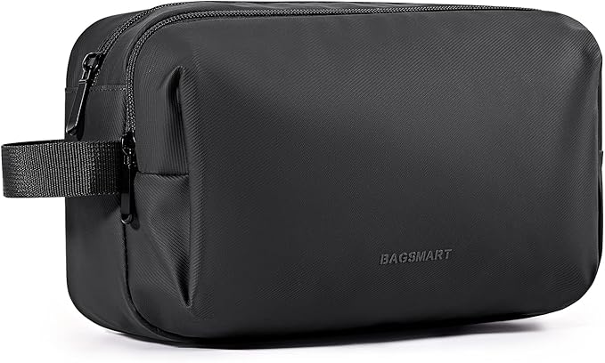 BAGSMART Toiletry Bag for Men, Travel Toiletry Organizer Dopp Kit Water-resistant Shaving Bag for Toiletries Accessories, Door Room Essentials,Black-basic by BAGSMART