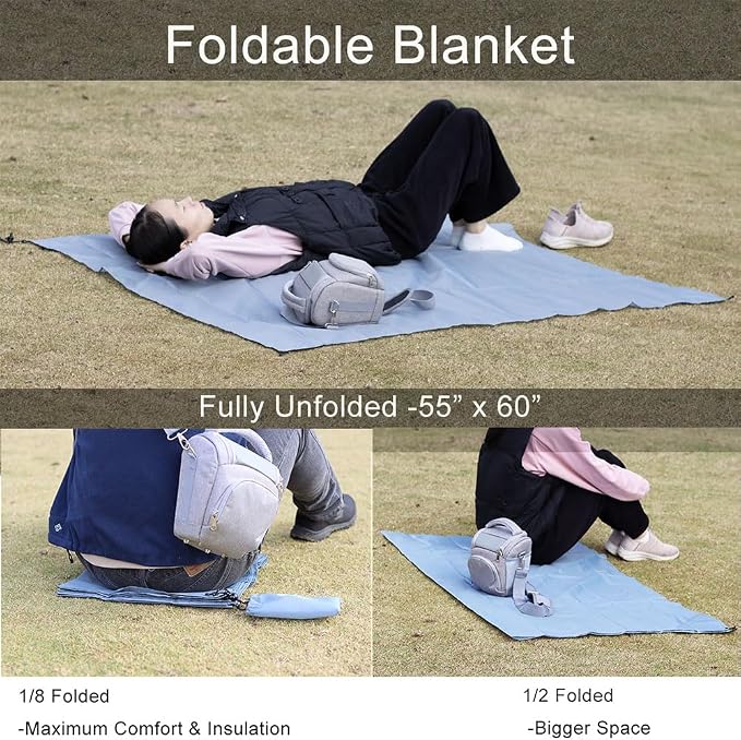 Pocket Blanket, Compact Blanket for Picnic, Beach, Festival | Sandproof, Waterproof, Stakes & Carabiner Included, Packable Lightweight Tarp for Camping, Hiking, Backpacking, Travel - Image 4
