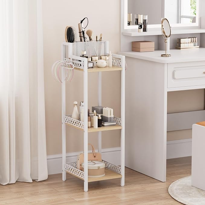 Slim Bathroom Storage Shelf Unit, Makeup Organizer for Small Spaces | 3 Tier Rustic Makeup Organizer for Cosmetic and Skincare, Space Saving Standing Shelves for Bathroom,Bedroom,Kitchen,Laundry - Image 6