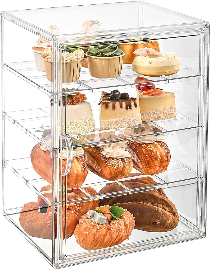 Pastry Display Case，4-Tier Adjustable Clear Bread Storage with Magnetic Door，Bread Box for Kitchen Countertop，15.7x11.8x9.8xinch (4 Tier-1 Pack) by beehomay