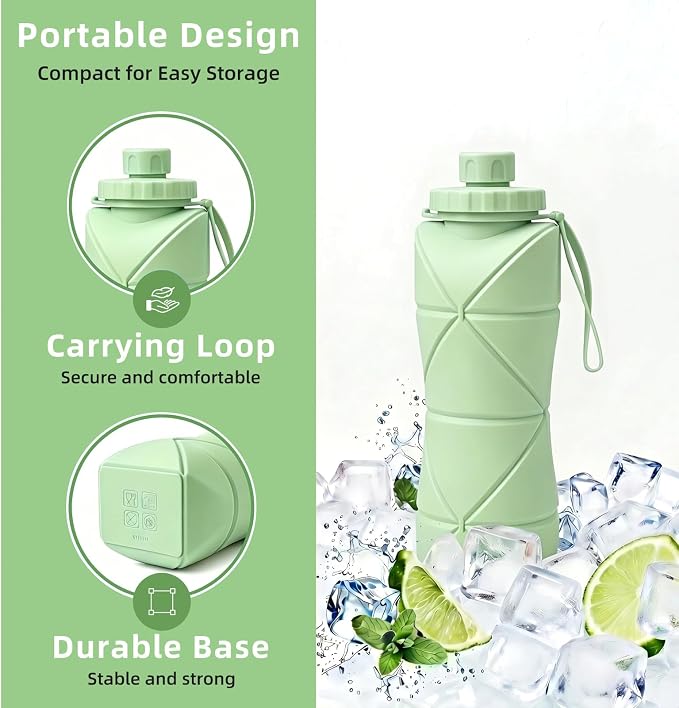 Collapsible Travel Water Bottle 28oz (800ml), BPA-Free, Foldable Silicone Lightweight Reusable Water Bottle with Leak-Proof Lid & Lanyard, Portable for Travel Cycling Gym Camping - Image 5