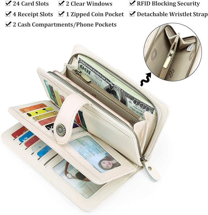 Wallets for Women Trifold Wristlet Wallets Large Capacity RFID Blocking Ladies Purse Credit Card Holder - Image 3