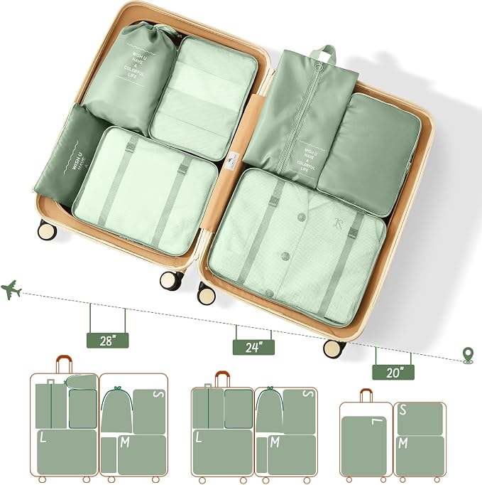 Packing Cubes for Travel- 8 Set Luggage Organizer Bags for Family, Mesh Breathable Travel Packing Cubes for Suitcases Durable Travel Essentials Bags Set (Matcha Green, 8 Set) - Image 3