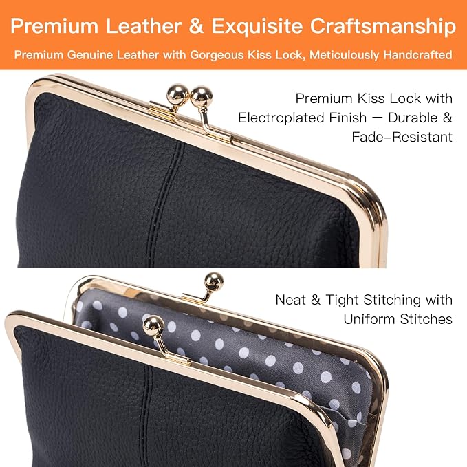Genuine Leather Long Kiss Lock Wallet for Women – RFID Blocking Handheld Clutch Purse with 8 Card Slots, Money Clip, Zipper Coin Pocket for Travel, Work, Everyday Use – Gift for Her (Pink) - Image 4