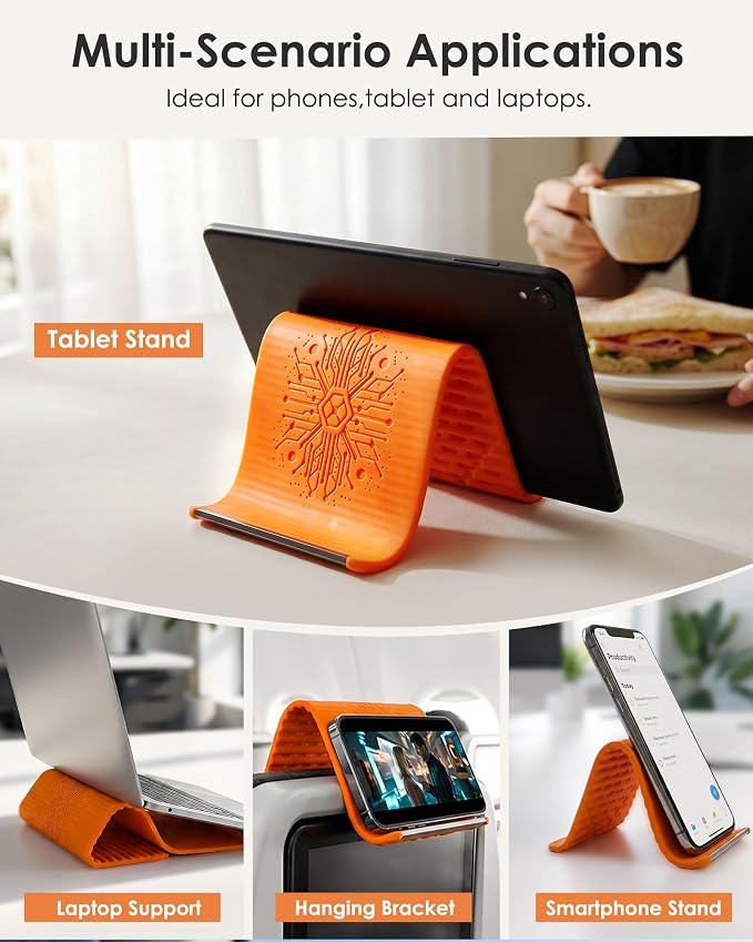 Airplane Phone Holder, Flexible Silicone Aluminum Phone Holder | Folding Cellphone Stand for Desk, Bed, Office, Treadmill - Airplane Gadgets for Long Travel Accessories - Plane Essential - Image 5
