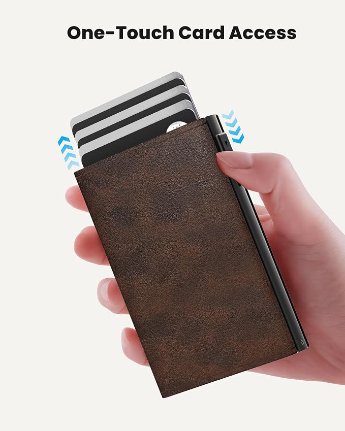 Wallet for Men: Slim Minimalist Pop-Up Card Holder with RFID Blocking, ID Window and Cash Slot, Front Pocket Design, Vintage Brown - Image 2