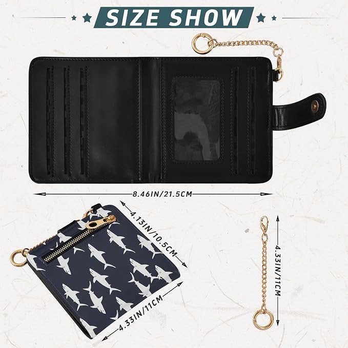 Ocean Shark Silhouette Women's Wallets RFID Blocking,Credit Card Holder Bifold Wallet,Slim Card Cases,PU Leather Travel Wallet for men Girls - Image 3