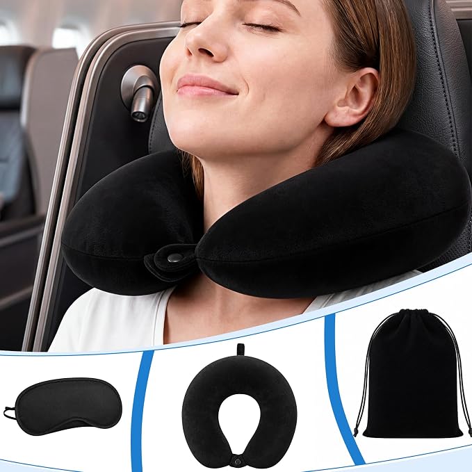 3 Pcs Airplane Sleep Support Set Includes Arm Travel Sling Wrap Blanket, Memory Foam Neck Pillow and Light-Blocking Eye Mask, Flight Sleeping Essentials Comfort for Long-Distance Travel - Image 4