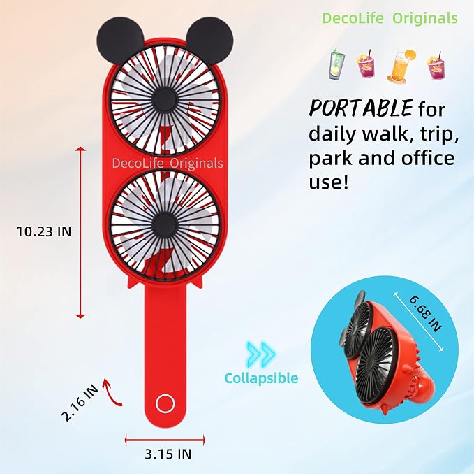 Cute Personal Mini Fan, Dual Turbo Handheld USB Fan | Portable Rechargeable 3 Adjustable Speeds, Max Cooling For Travel/Concerts/Cruise/Sports Events/Gifts - Image 4