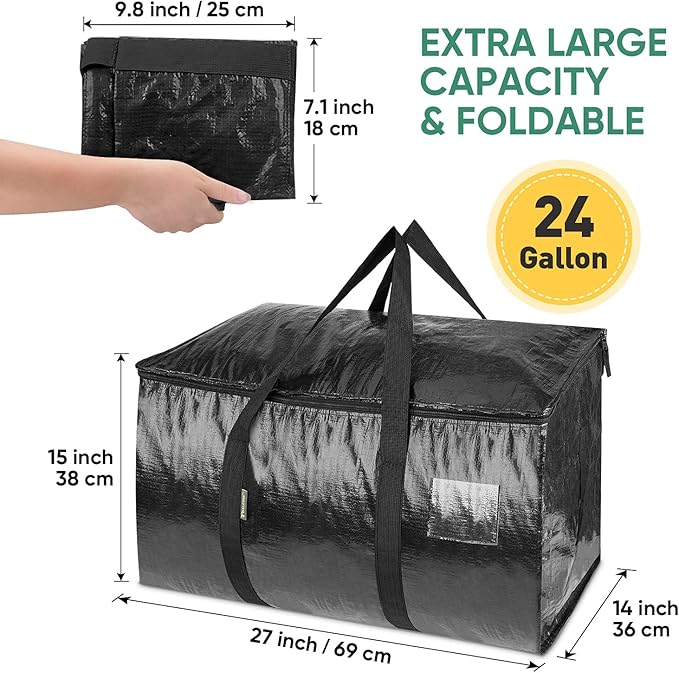 BALEINE 4-Pack Oversized Moving Bags with Reinforced Handles, Heavy-Duty Storage Tote for Clothes, Moving Supplies (Black, 4-Pack) - Image 2
