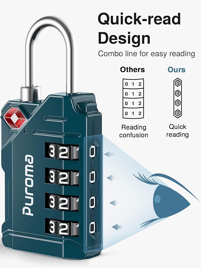 Puroma TSA Approved Luggage Locks, 2 Pack 4 Digit Resettable Travel Combination Code Lock with Zinc Alloy Body for Suitcase, Backpack, Laptop Bag, Gym Locker, Toolbox (Peacock Blue) - Image 5