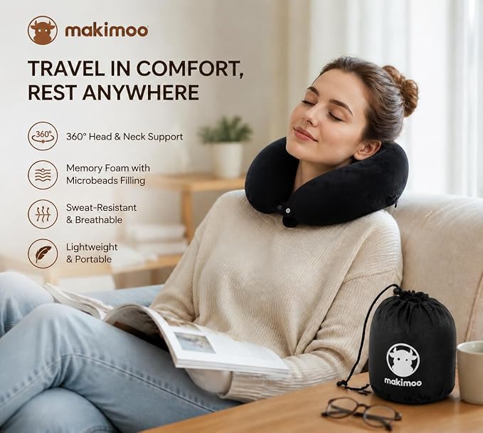 Travel Neck Pillow, Top Memory Foam Pillow for Head Support, Ideal for Airplanes, Cars, and Home Recliners, Adjustable and Soft (Black) - Image 2