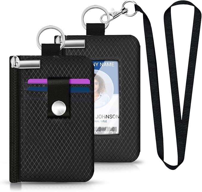 Minimalist RFID Blocking Small Wallet with ID Window,WaterResistant Zip Id Case Wallet with Lanyard Keychain for Cards,Cash,Travel,Women,Men (Black) - Image 6