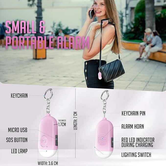 Self Defense Keychain Personal Alarm- 130dB Rechargerable Self Defense Alarm Keychian with Emergency LED Flashlight - Security Personal Protection Device for Women Girls Kids Elderly - Image 5