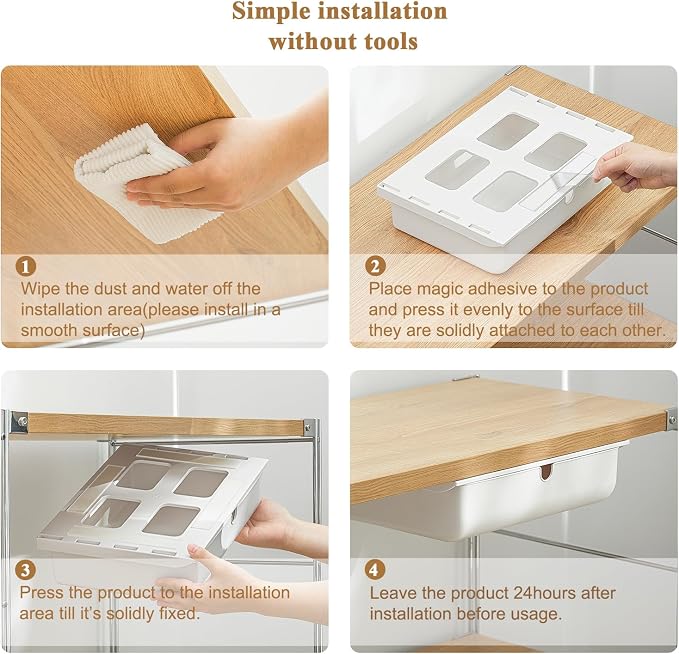 FRETONBA Under Desk Drawer for Stationery, Adhesive Slide Out, Large | No-Drill Mounting, Holds Up to 4.5 lbs, Smooth Slide-Out, Hidden Under Desk, Home & Office - Image 6