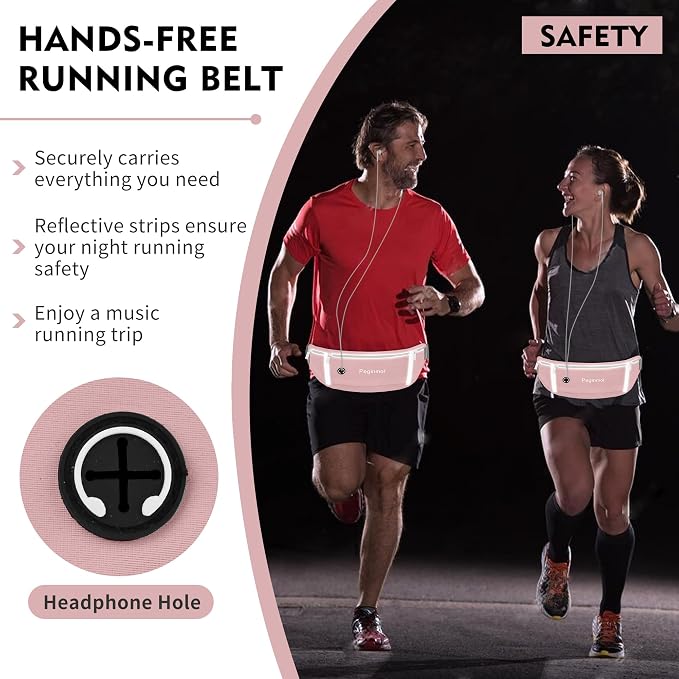 Slim Running Belt Fanny Pack, Waist Pack Bag for Women Men, Running Pouch for Phone Waterproof Reflective with 3 Pouches, Running Phone Holder for Sports, Traveling (Pink) - Image 5