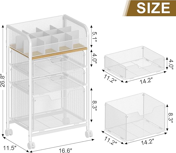 Jakyitvi Makeup Cart Organizer with 3 Drawers, Under Desk Storage Drawers,Floor Skincare & Makeup Organizer, Vanity Storage for Cosmetics, Nail Polish, Perfume, Makeup Brushes, Hair Tools, White - Image 3