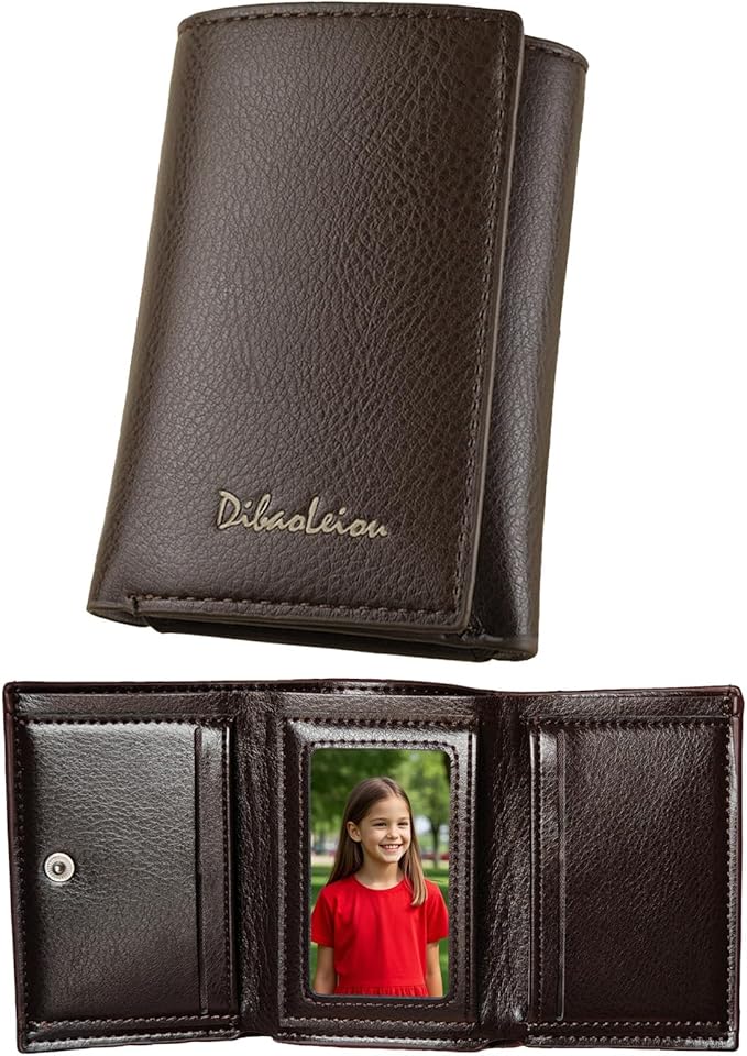 Men Women Wallet Trifold Soft Leather 4 Card Holder 2 Money Pockets with Photo Window Mother Kids Girl Gift by SPDTECH