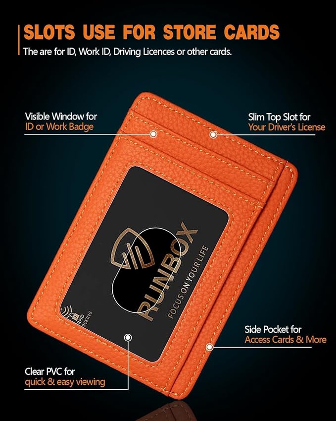 RUNBOX Slim Wallet for Men and Women, RFID Blocking Leather Card Holder | Minimalist 8-slot design fits IDs and credit cards in a thin profile for front pockets, purses, pants and travel - Image 4
