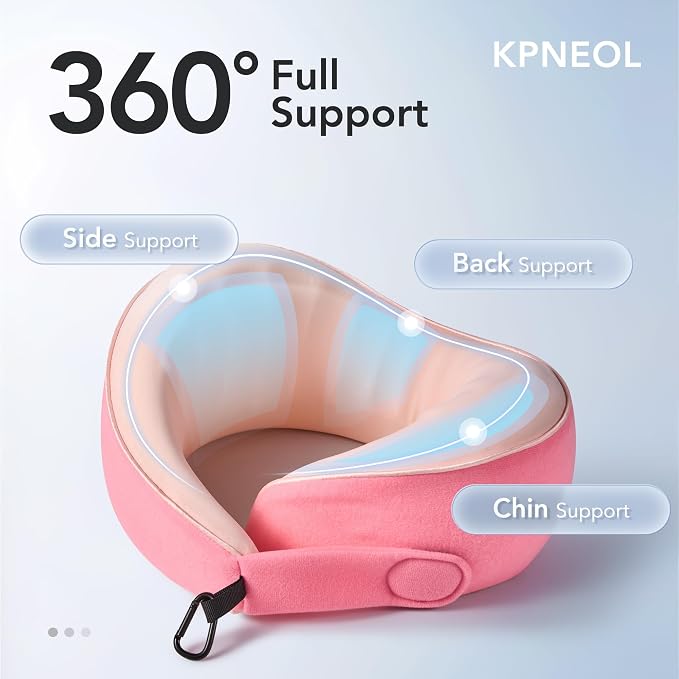 KPNEOL Travel Pillow, 100% Pure Memory Foam Travel Neck Pillow Airplane Neck Support Ergonomic Design for Traveling Suitable for Airplanes (Cool Pink, Standard, C-Shape) - Image 2