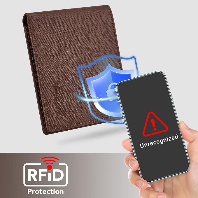 Travelambo Leather Wallet for Men, Slim Minimalist RFID Credit Card Holder | Mens Thin Bifold Pocket Wallet, Gift for Father, Crosshatch Coffee - Image 4