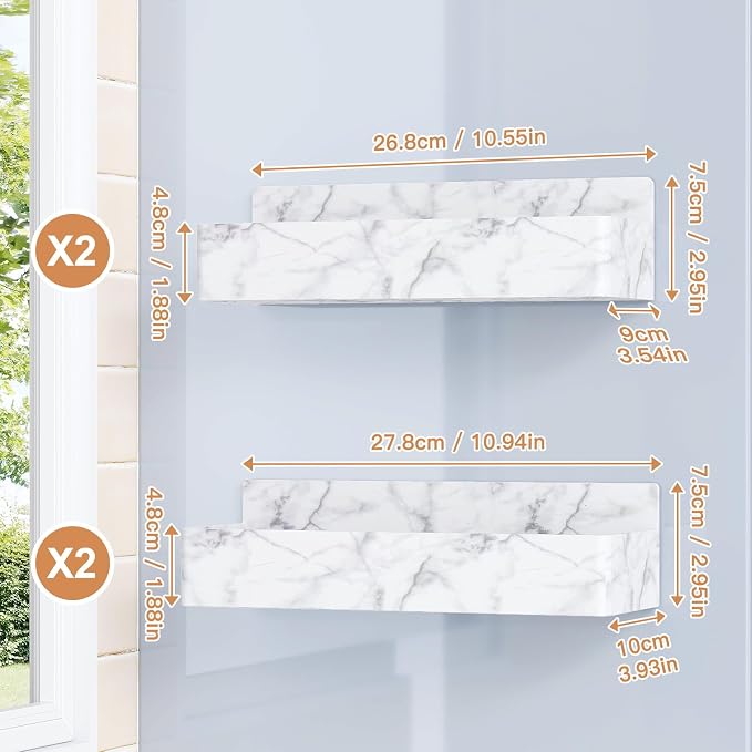 Mystozer Magnetic Spice Rack for Refrigerator, Kitchen Organizer and Storage Shelf, Marble(4 Pack) - Image 4