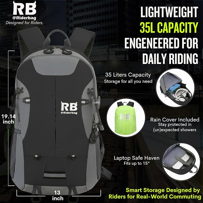 Reflective Motorcycle Backpack, Hi Viz Commuter Riding Bag | Designed by Riders for Everyday Rides with Laptop Compartment and Helmet Net. Built to Help You Be Seen. - Image 7