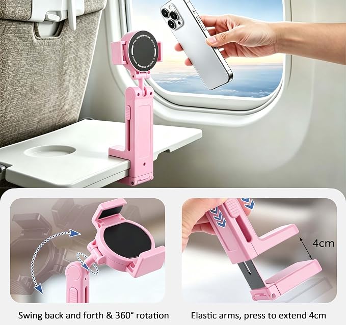 Airplane Travel Essentials Phone Holder for Desk,Magnetic Phone Holder with Clip, 360° Rotation, Travel Essential Mount for Airplane for Airplane, Travel Must Haves Phone Stand for Desk, Tray Table - Image 2