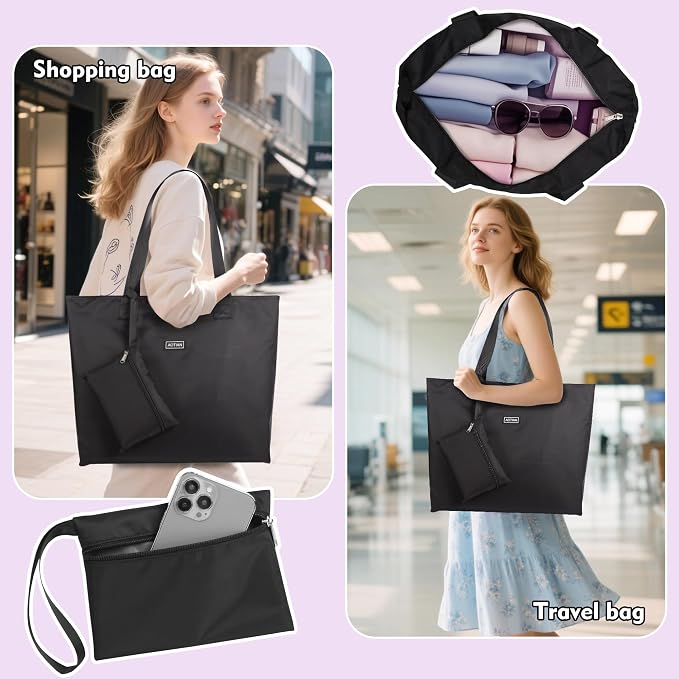 AOTIAN Reusable Grocery Bag, Foldable Shopping Tote Bag with Zipper Closure | Holds up to 50 lbs, Doubles as a phone pouch, Durable & tear-resistant. For travel, gym, beach & daily use, Machine washable - Image 5