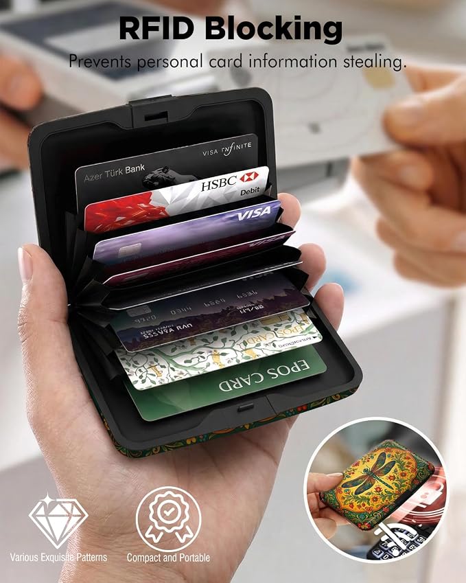 Maicican RFID Blocking Aluminum Credit Card Holder | Slim Metal Wallet for Women & Men, Business Card Case for Travel, Fits Front Pocket, Card holder wallet - Dragonfly - Image 2
