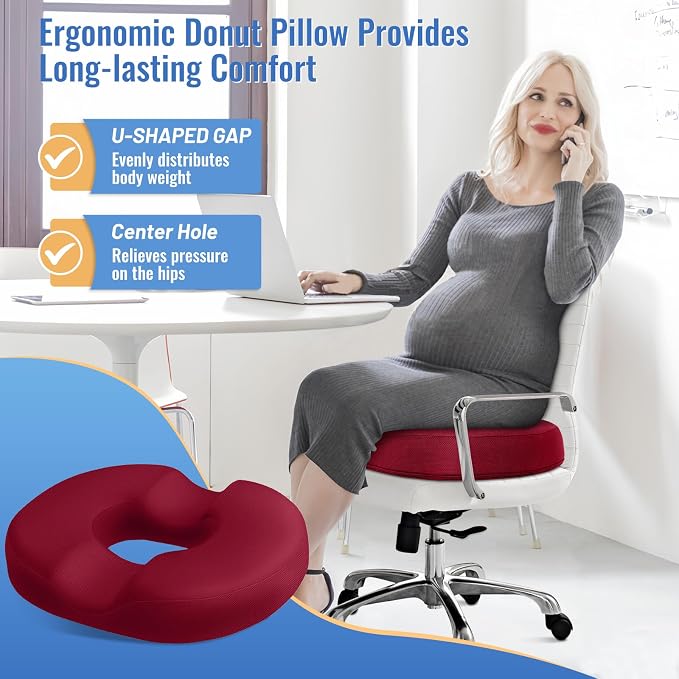 CloudBliss Donut Pillow Stadium Seat Cushion for Tailbone Pain Relief and Hemorrhoids, Memory Foam Seat Chair Cushion, Portable Seat Cushions for Bleachers, Car, Home & Office - Image 3
