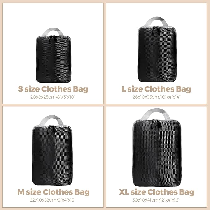 LANSKLBD 4/6/8 Set Packing Cubes for Suitcases Travel Luggage Packing Organizers,Travel Accessories Essentials Luggage Organizer with Shoe/Tioletry/Laundry Bag (Black, 4 set) - Image 7