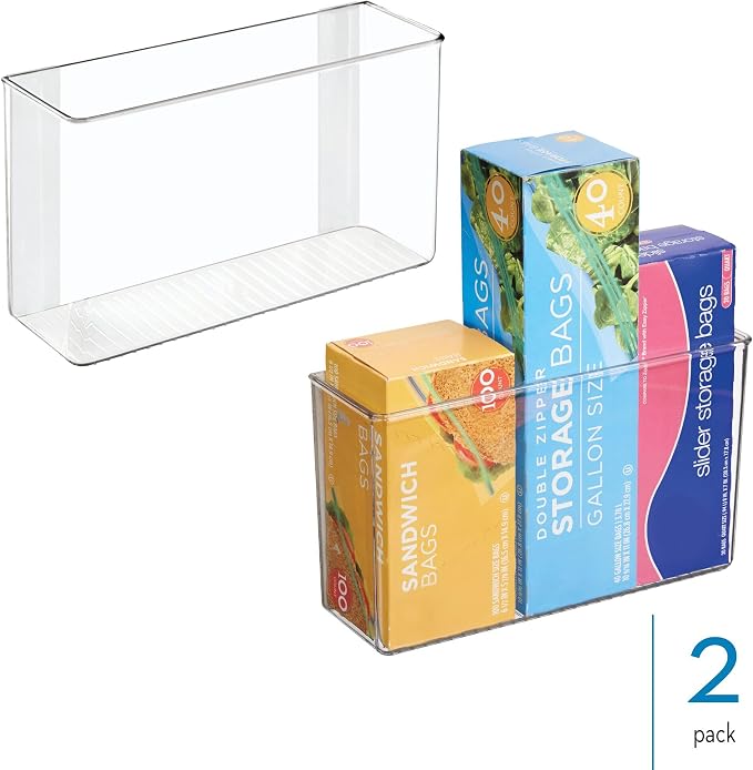 iDesign Adhesive Organizer Bin, Set of 2, Clear | Damage-Free Hanging, For Kitchen, Bathroom, or Office - Image 2