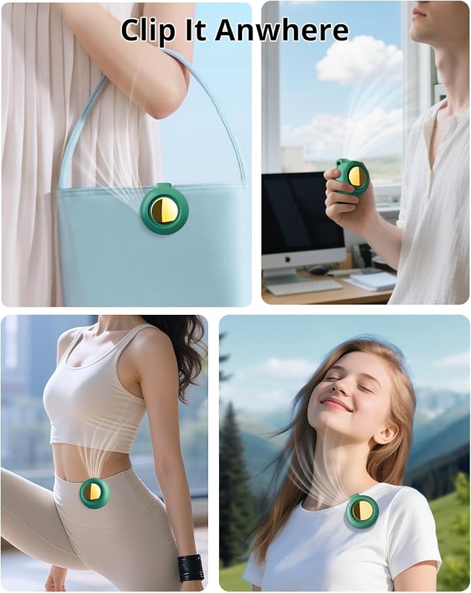 Portable Silent Mini Bladeless Fan Clip On, 3 Speeds & Queit, Hands Free Shirt and Waist Clips Whirlwind Fans, USB Rechargeable Handheld Neck Fans, Suitable for Outdoor & Travel & Office (green) - Image 5