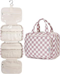 Narwey Hanging Toiletry Bag for Women Travel Makeup Bag Organizer Toiletries Bag for Travel Size Essentials Accessories Cosmetics (Dusty Pink Checkerboard (Medium)) by Narwey