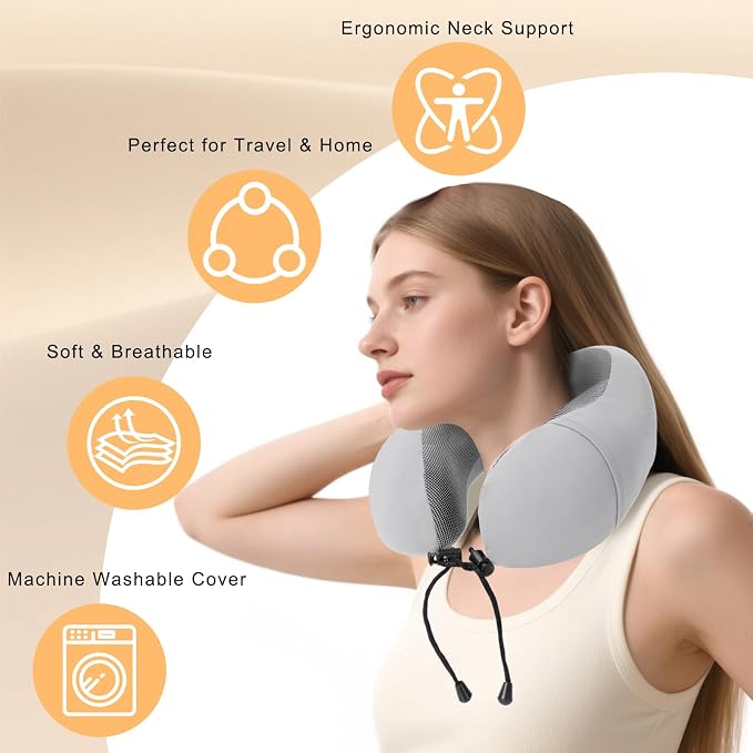HydroAurum Travel Pillow 100% Pure Memory Foam Neck Pillow for Traveling – Ergonomic Neck Support Pillow for Airplane, Soft & Breathable Cover, Washable & Portable with Travel Bag - Image 3
