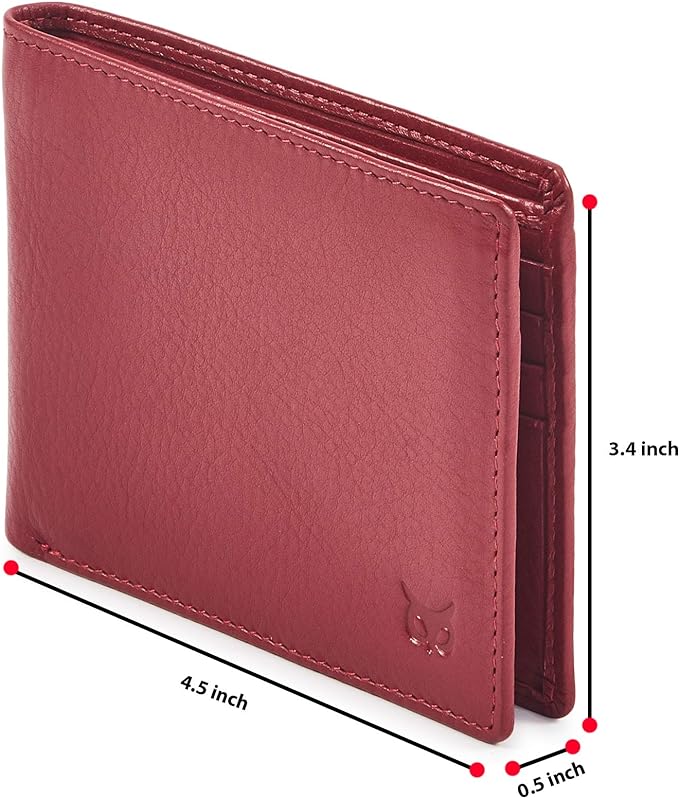 Real Leather Mens Bifold Wallet RFID Blocking Slim Minimalist Front Pocket - Thin & Stylish with ID Window in Gift Box (Nappa, Red) - Image 2