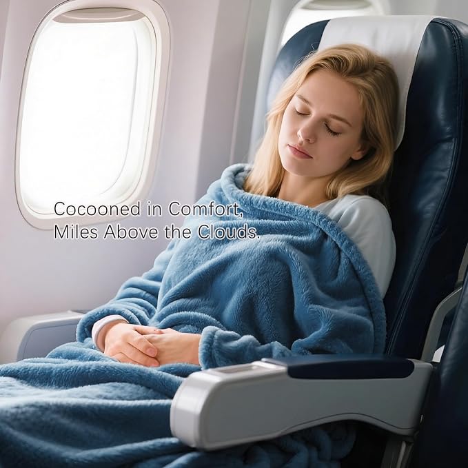Melissa Large Soft Travel Blanket and Inflatable Pillow Set | Size - 69“ x 43.3”, Lightweight, Compact & Washable for Backpacking, Hiking, Airplane, Car, Office, Camping (Blue) - Image 3