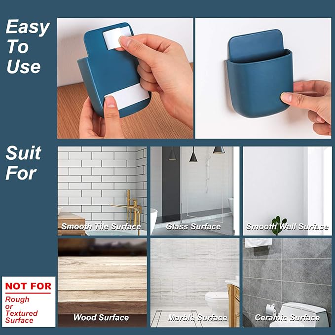 3 Pcs Remote Control Holder, Wall Mount Pen Holder Hole-Free Self Adhesive Phone Charging Organizer Pencil Storage Containers for Home Office School Supply Orgaizer ​(Gray - Image 4