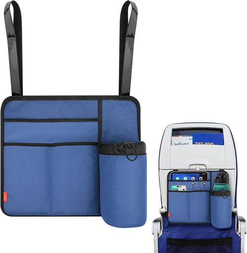 Airplane Seat Back Organizer & Storage, Airplane Tray Table Cover for Personal Items, Airline Seat Hanging Pockets Media Pouch,Reusable Travel Essentials,Fits Tablets,Cell Phone,Water Bottle (Blue) by Homakover