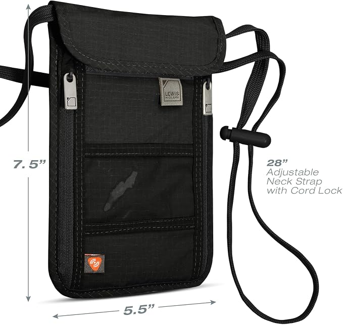 Lewis N. Clark RFID Blocking Stash Neck Wallet, Travel Pouch + Passport Holder for Women & Men, Black - Image 4