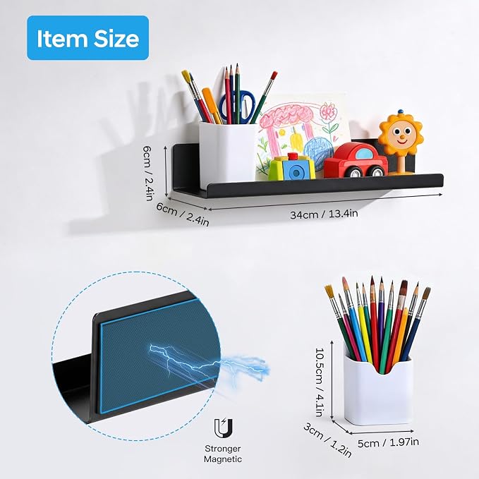 2 Pack 13.5" Metal Magnetic Bookshelf for Whiteboard, Strong Reusable Magnetic Display Shelf, Holds up to 12 lbs, Storage Organizer for Classroom, Kids Room, Office, Kitchen & Garage - Image 4