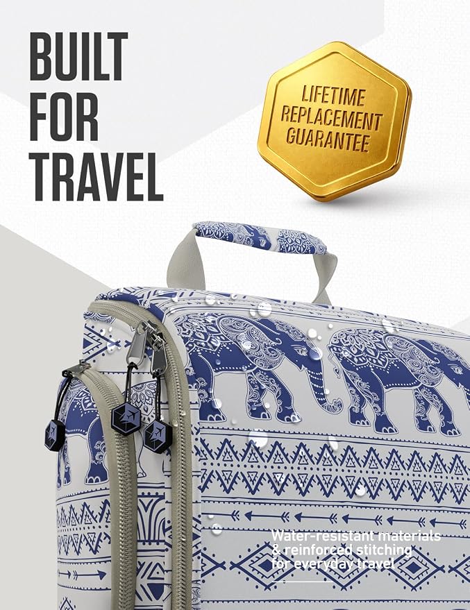 VENTURE 4TH Hanging Travel Toiletry Bag, 17 Compartments - Blue Elephant | Hangs on rails, hooks or doors; stands upright too. Removable TSA pouch. Water-resistant 900D Nylon, reinforced stitching. - Image 7