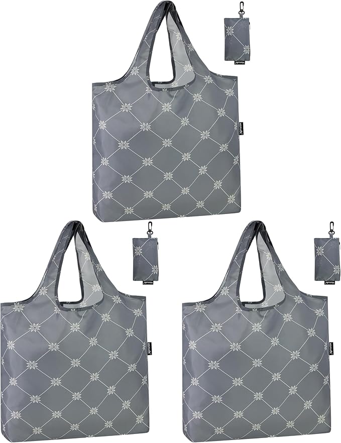 HOLYLUCK Reusable Grocery Bags,Heavy Duty Foldable Shopping Tote Bag (Standard, Grey square) by holyluck