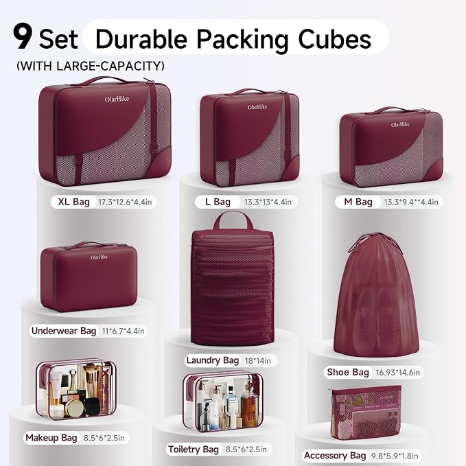OlarHike 9 Set Packing Cubes for Travel,Gifts for Women Mom,Anti-Tearing Suitcase Organizer,with Over 1000 pcs Mesh Holes,Vacation Essentials & Accessories for Cruise Ship - Image 2