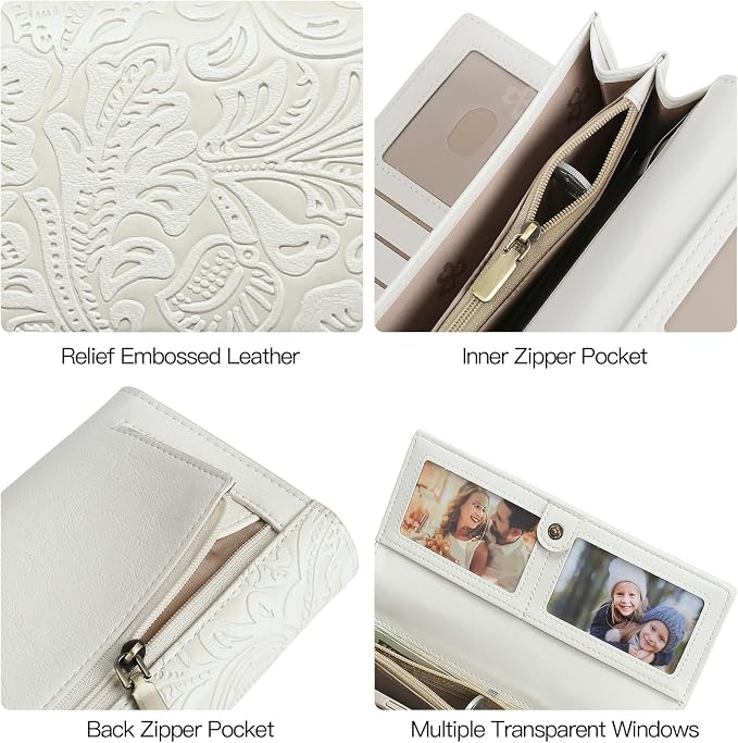 GOIACII Wristlet Wallets for Women RFID Blocking Western Clutch White | Embossed Leather, Vintage Design, Trifold, Large Billfolds, Ladies Purses with Zipper Coin Pocket - Image 7